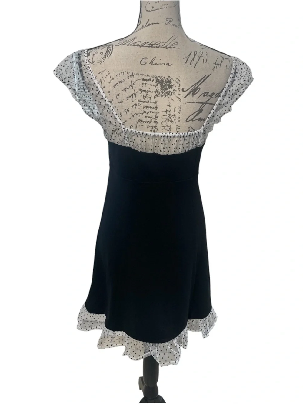 NWT American Eagle Polka Dot Mesh Mini Dress | Size Medium 🖤🤍 - Picture 5 of 13
